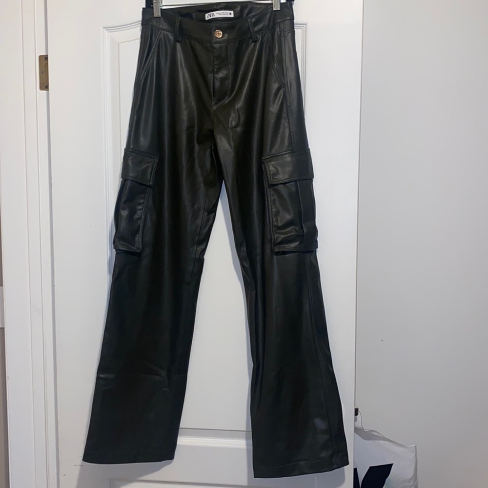 Faux leather cargo pants